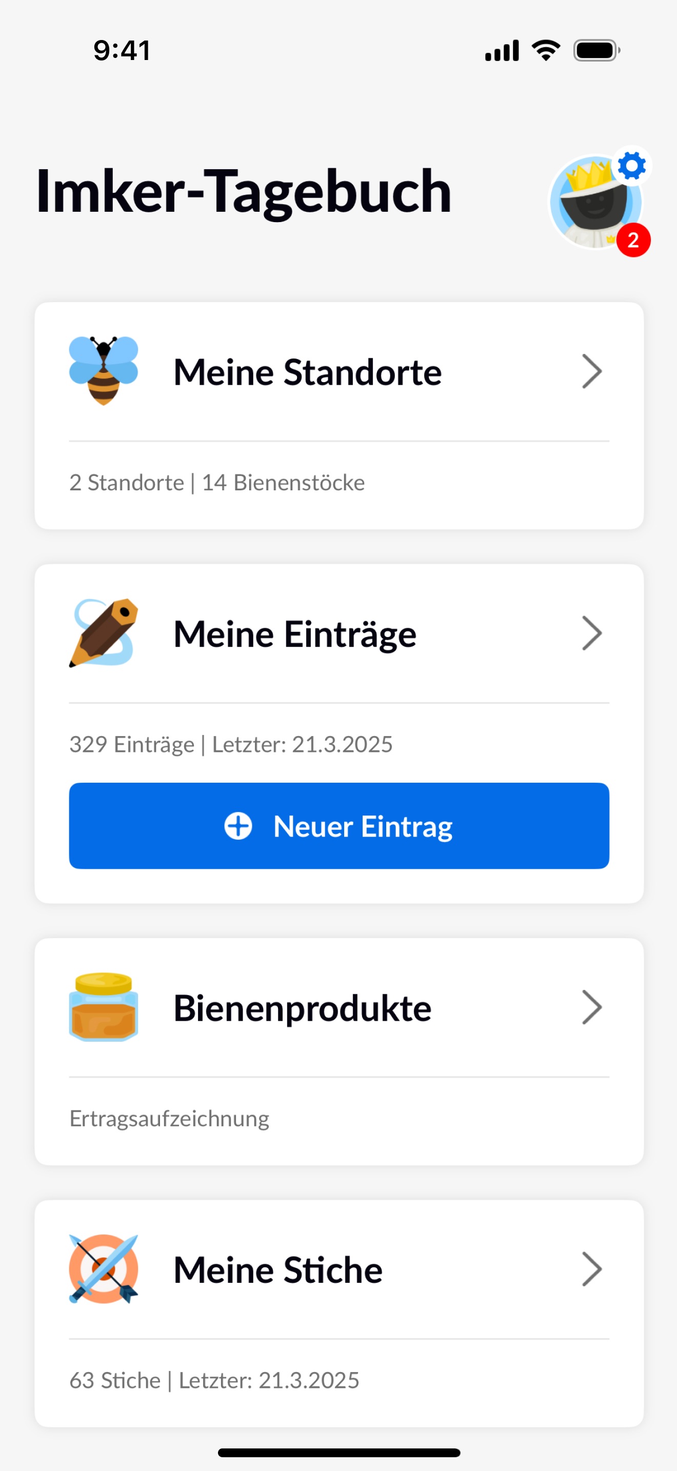 Mobile App Beentry, Bildschirm der Anwendung