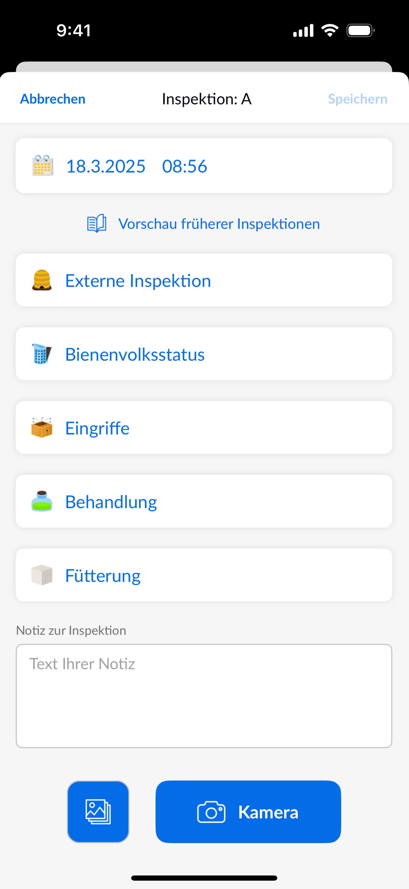 Mobile App Beentry, Bildschirm der Anwendung