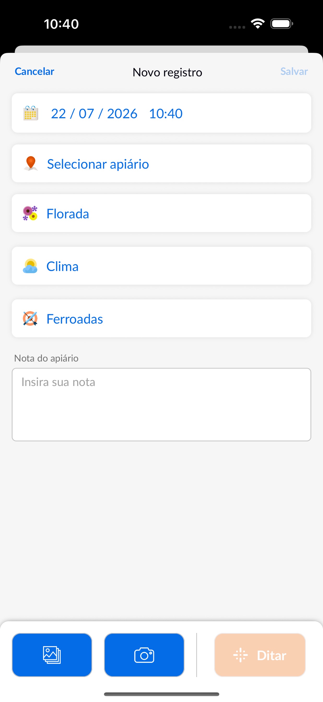 Aplicativo móvel Beentry, tela do aplicativo