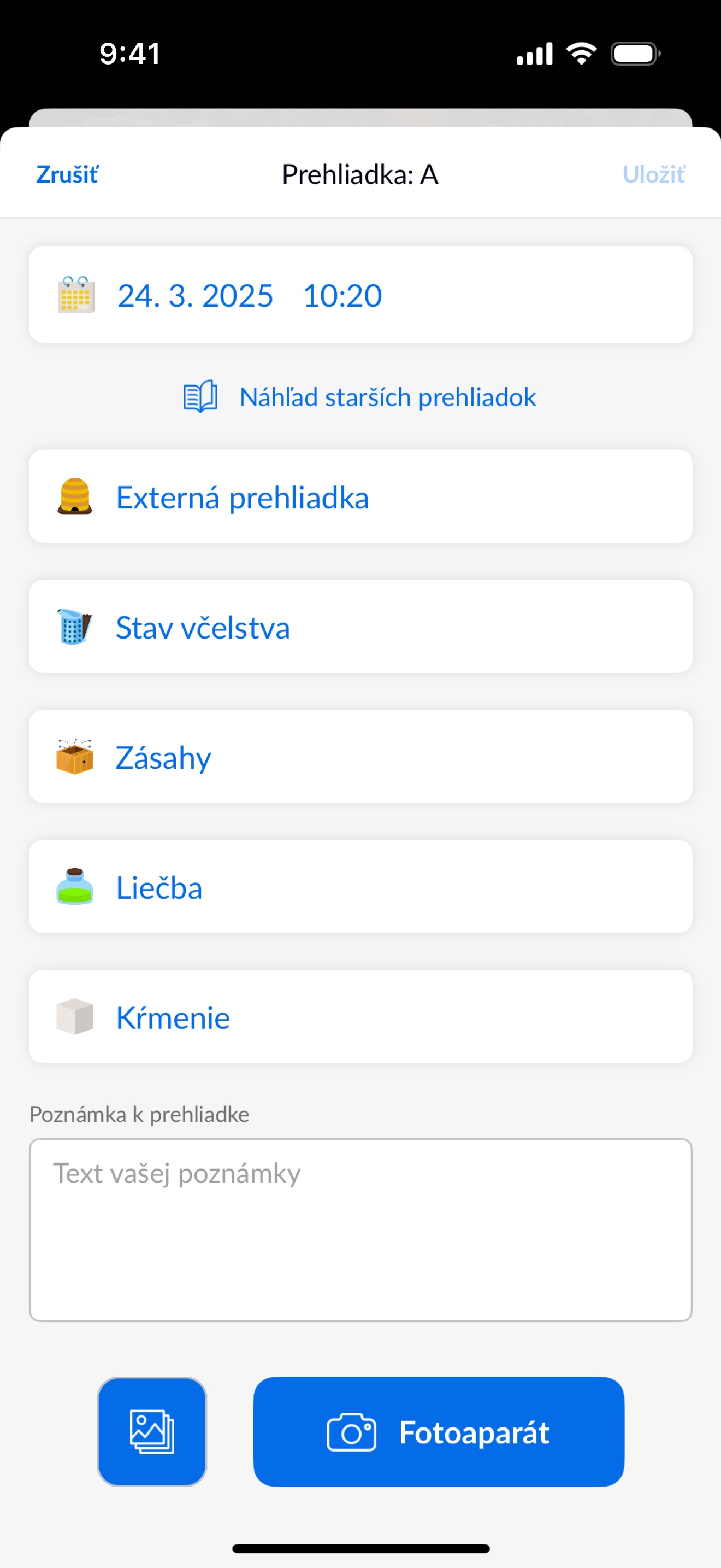 Mobilná aplikácia Beentry, obrazovka aplikácie